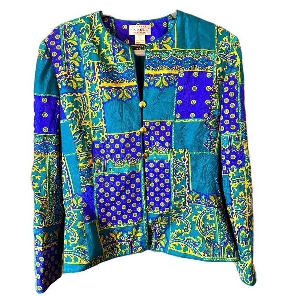 Adrianna Papell Vintage Silk Paisley Print Button-up Blazer Sz Large
